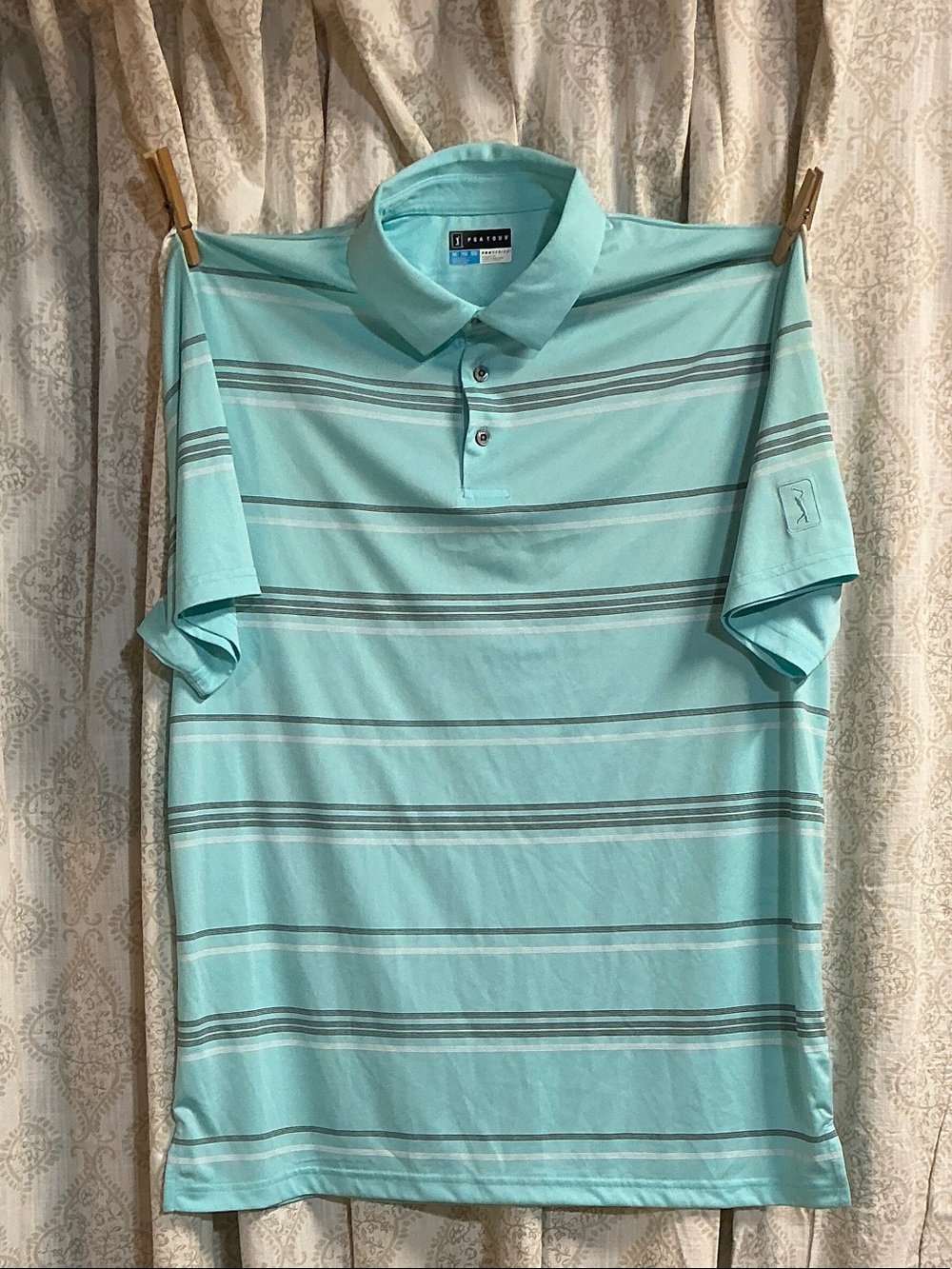 PGA TOUR Men’s Light Aqua Striped Polo